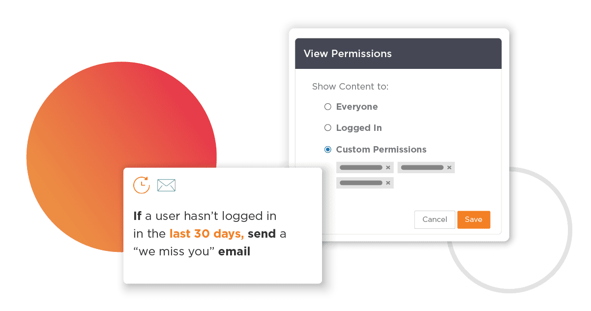 Visual of Higher Logic permissions and option to send “we miss you” emails to re-engage members