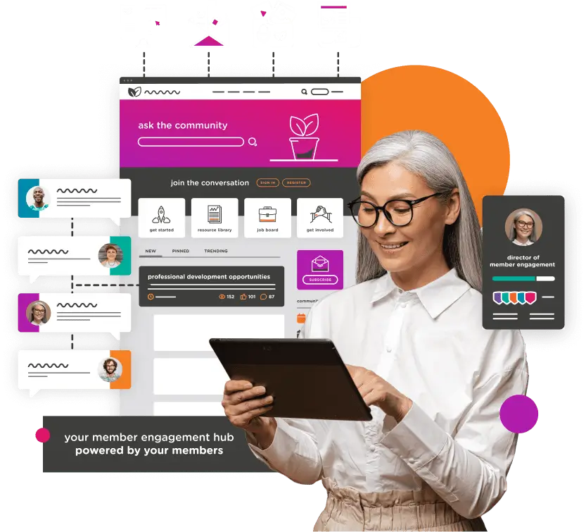 A mockup of Higher Logic's online community engagement tools